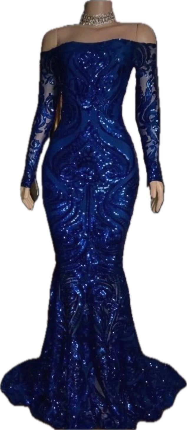 Glitzernde Pailletten Meerjungfrau Ballkleider Königsblau Langarm Abschlussball Abendkleid Abendkleider cg7945