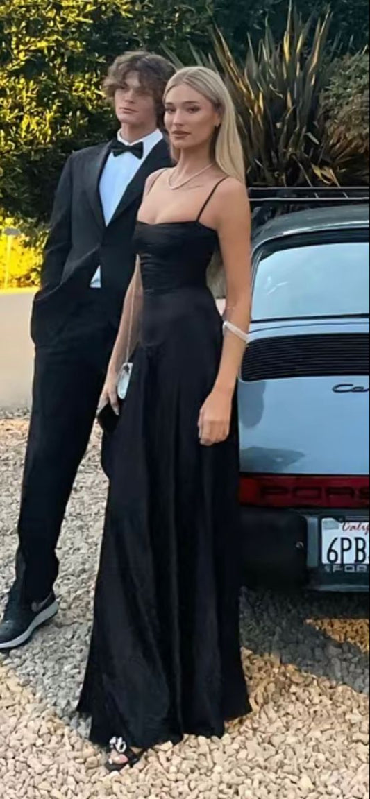 Spaghettiträger Schwarz Sexy Ballkleid Einfache Lange Abendkleider cg25338