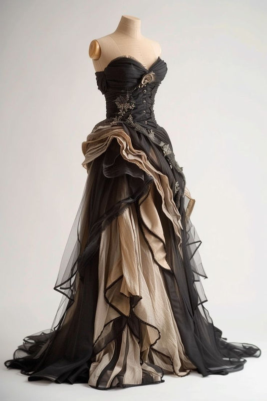 Schwarzes langes Ballkleid aus Tüll, bezauberndes Abendkleid cg25363