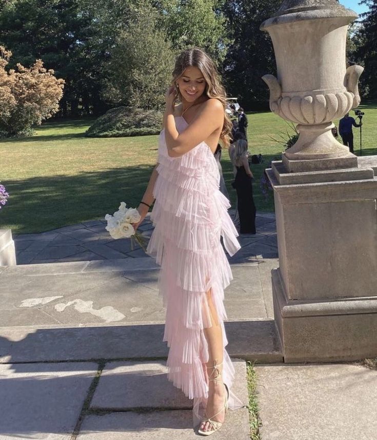New Arrival Tiered Tulle Pink Prom Dress, Long Evening Dress cg24882