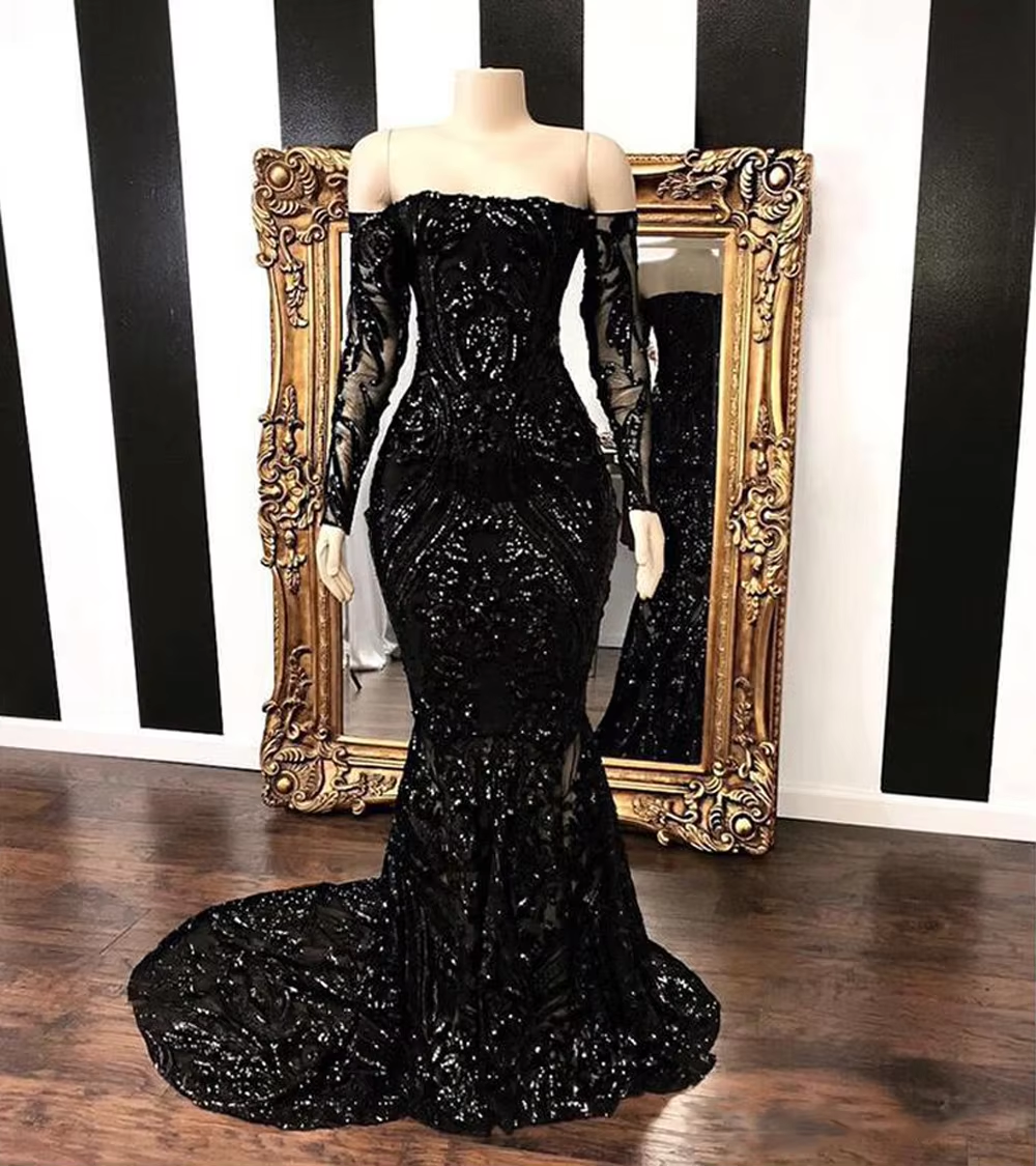 Glitzernde Pailletten Meerjungfrau Ballkleider Königsblau Langarm Abschlussball Abendkleid Abendkleider cg7945