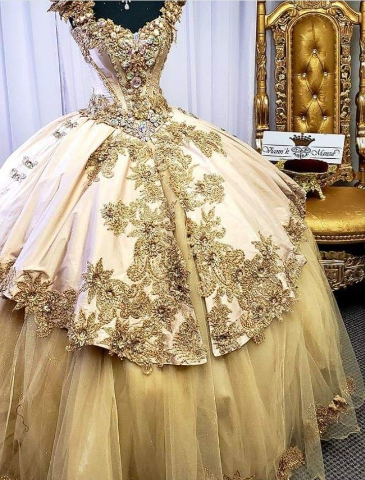 A-Linie Ballkleid Gold Langes Abendkleid Glamouröses Abendkleid cg25292