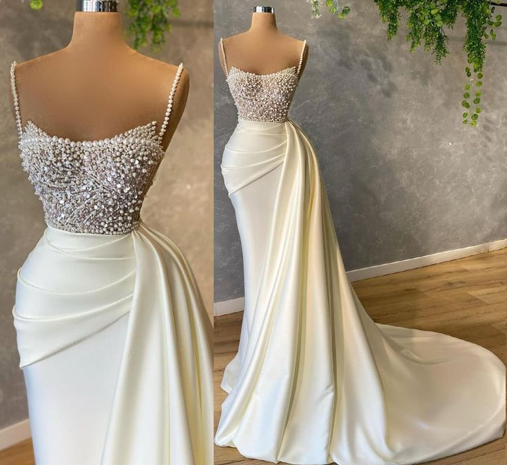 Elfenbeinfarbenes Ballkleid mit Perlen Ballkleider Formelle Abendkleider cg24399
