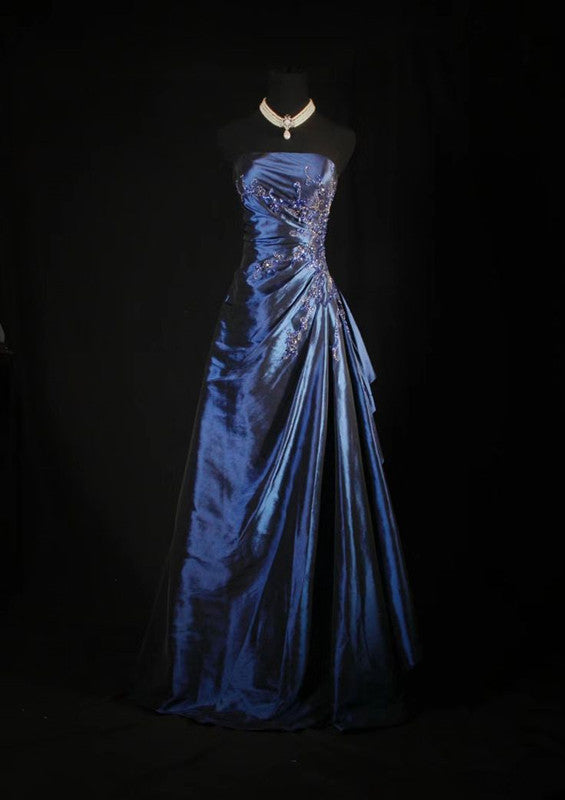 navy and silver prom dress formal dresses for women navy blue Navy Blue Long Velvet Evening Dresses Open Back Prom Gowns