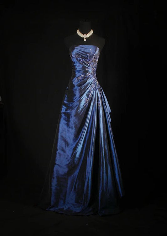 Hübsches ärmelloses A-Linien-Abendkleid in Marineblau, lang, cg25270