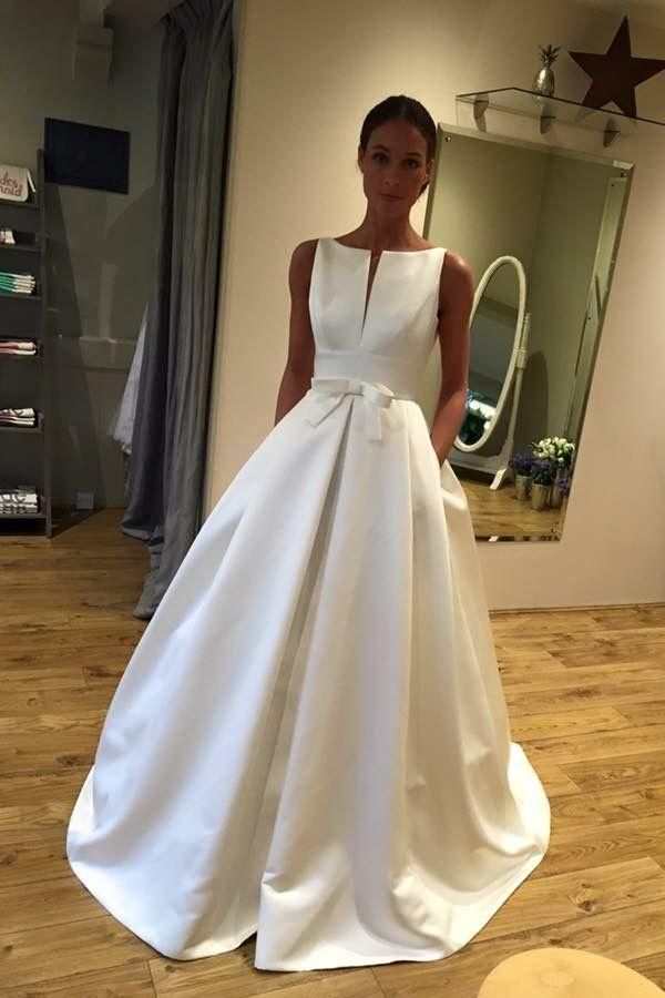 Elegant Satin Bateau Neckline A-line Wedding prom Dress With Bowknot cg6501