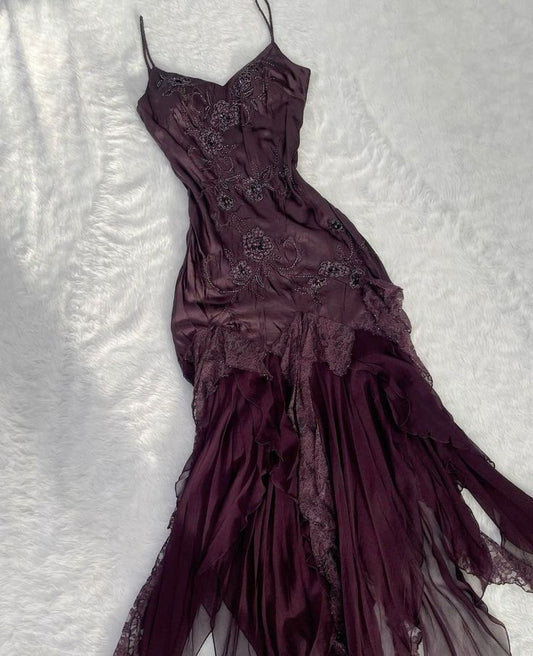 Vintage Spaghettiträger Langes Ballkleid Partykleid Abendkleid cg25229