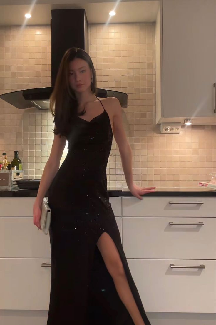 Black Sequin Long Prom Dresses, Sexy Evening Dresses cg25254