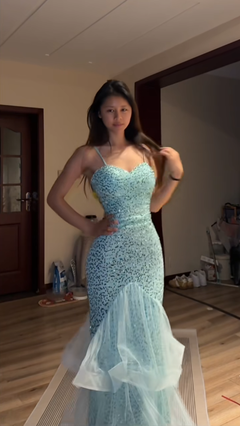 Blue Mermaid Evening Dresses, Long Sequin Prom Party Gowns cg25536