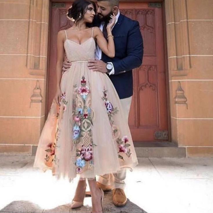 Champagne tulle dress, spaghetti knee length appliques homecoming dress, 3D butterfly cocktail dress cg1532