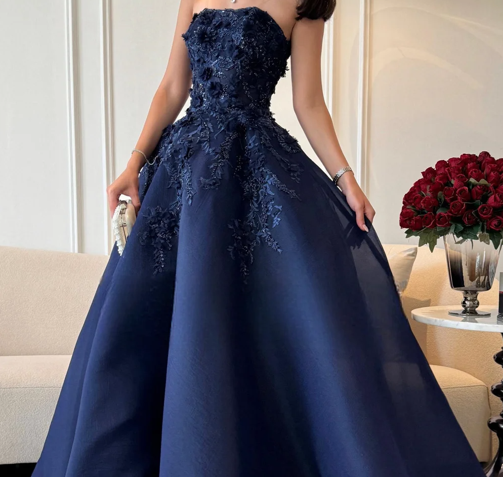 Custom Prom Dress Formal, Strapless A-line Floor-length Appliques Occasion Dresses Evening Dress cg25897