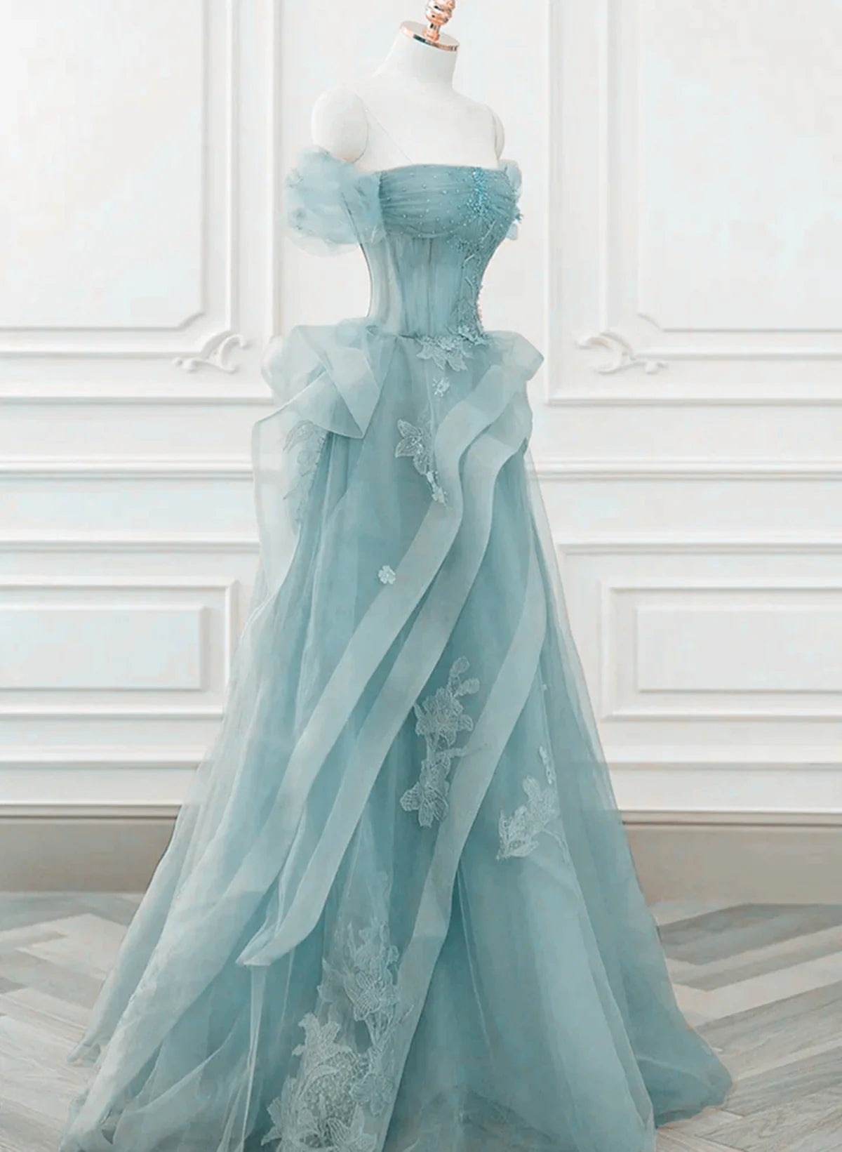 Off Shoulder Lace-up Formal Dress,Blue Birthday Dress Pretty Prom Dress cg25026