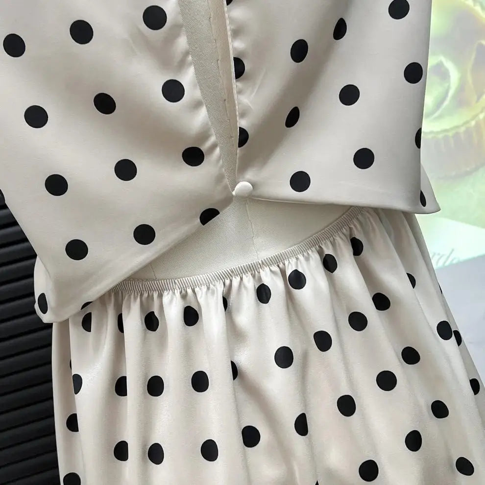 Lace Patchwork Satin Polka Dot A-Line Maxi Dress for Women Elegant Chic Birthday Party Outfit Evening Dress cg25820