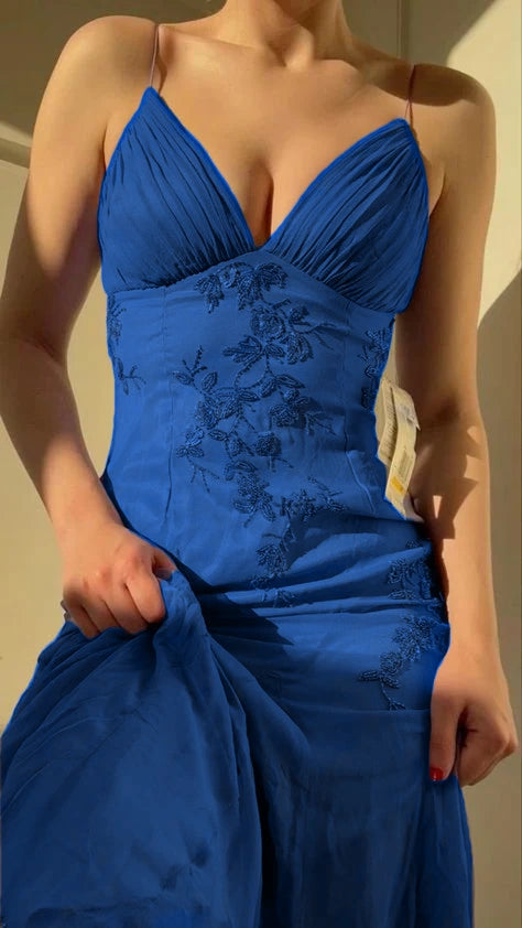 Pretty Spaghetti Straps Long Prom Dresses Evening Party Dress cg25389