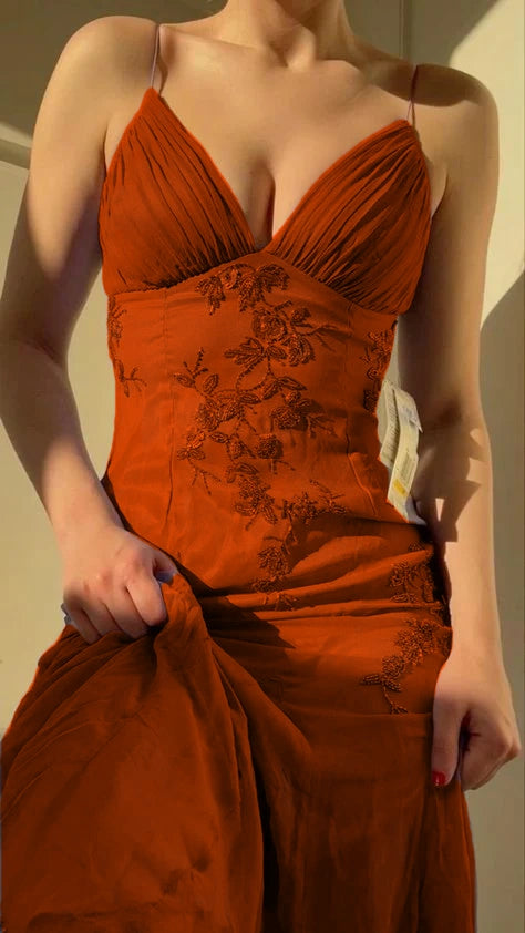 Pretty Spaghetti Straps Long Prom Dresses Evening Party Dress cg25389