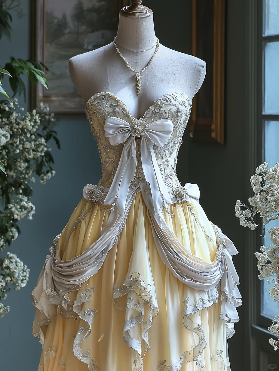 Sweetheart Yellow Chiffon Wedding Dress Lace Prom Party Dress Birthday Gowns cg26290