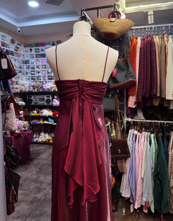 Spaghetti Straps Burgundy Vintage Prom Party Dress Evening Dress cg26349