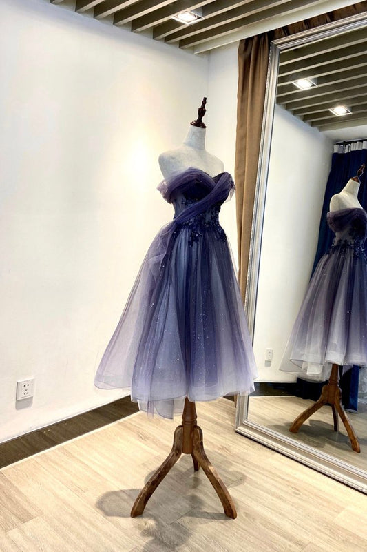 Kurzes Ballkleid aus Tüllspitze, schulterfreies Abendkleid cg25021