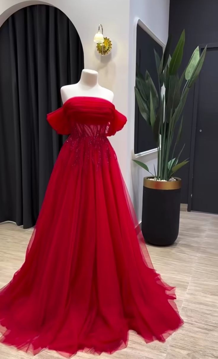 Red Off Shoulder Prom Party Dresses Unique Evening Dress Vintage Long Dress cg26029