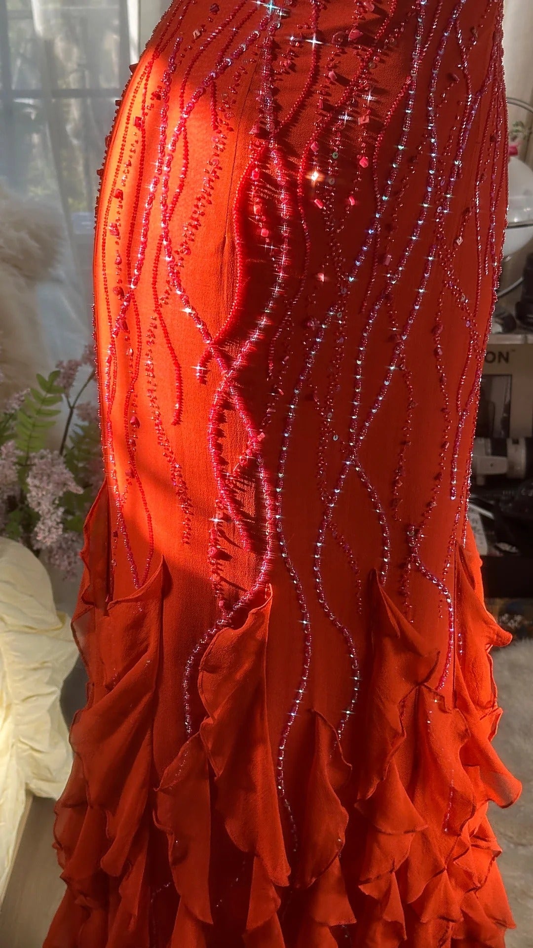 Vintage Evening Dresses, Orange Mermaid Sleeveless Long Party Gowns cg25529