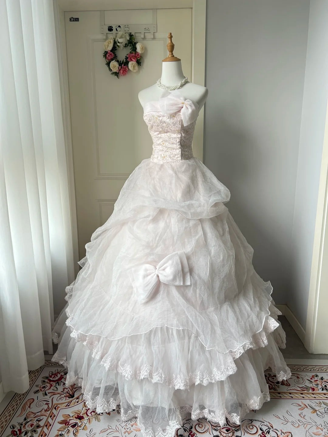 A Line Light Pink Strapless Prom Party Dresses Unique Long Evening Dress Vintage Princess Dress cg25990