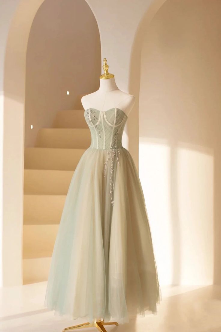 A-Line Lovely Strapless Long Tulle Prom Dress cg25090