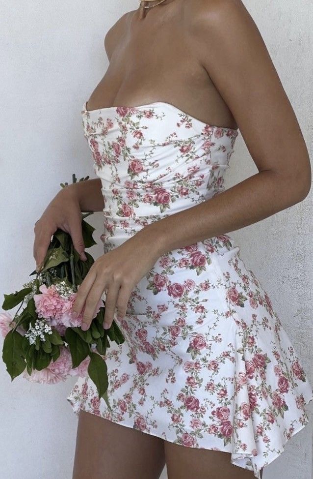 New Arrival Strapless Floral Print Homecoming Dress Party Dress cg25994