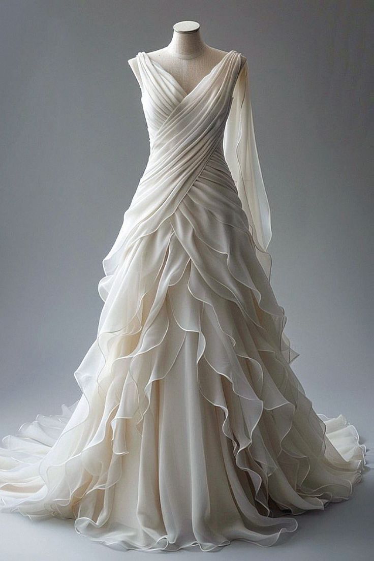 Elegant V Neck Ivory A-Line Layers Vintage Wedding Dress cg25395 classygown Elegant V Neck Ivory A-Line Layers Vintage Wedding Dress cg25395 classygown