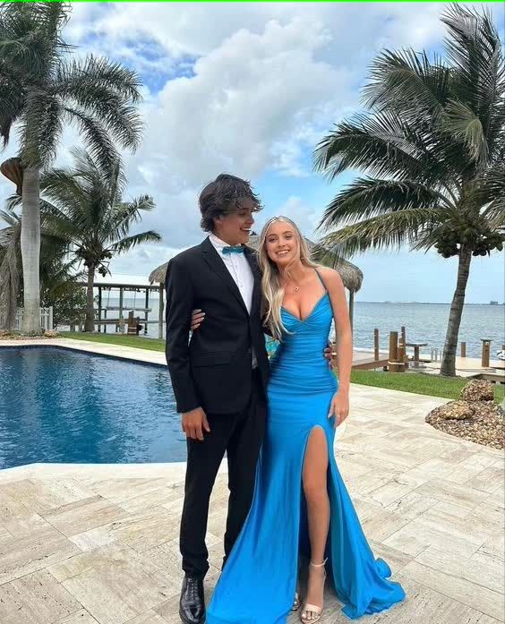 Elegant Blue V Neck Prom Dress With Split,Blue Formal Dress cg25071