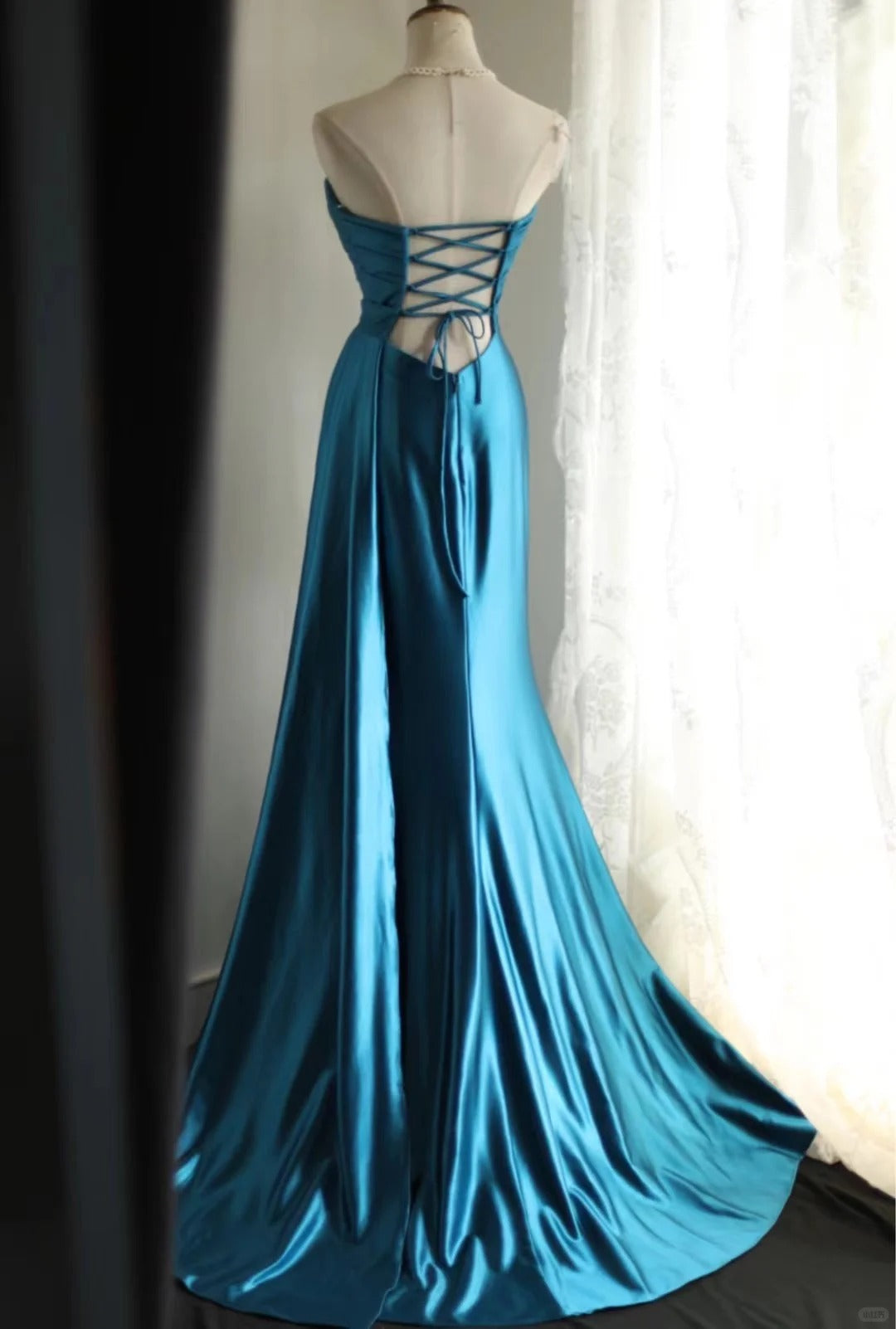 Blue Satin Simple Prom Party Dresses Unique Long Evening Dress cg25944