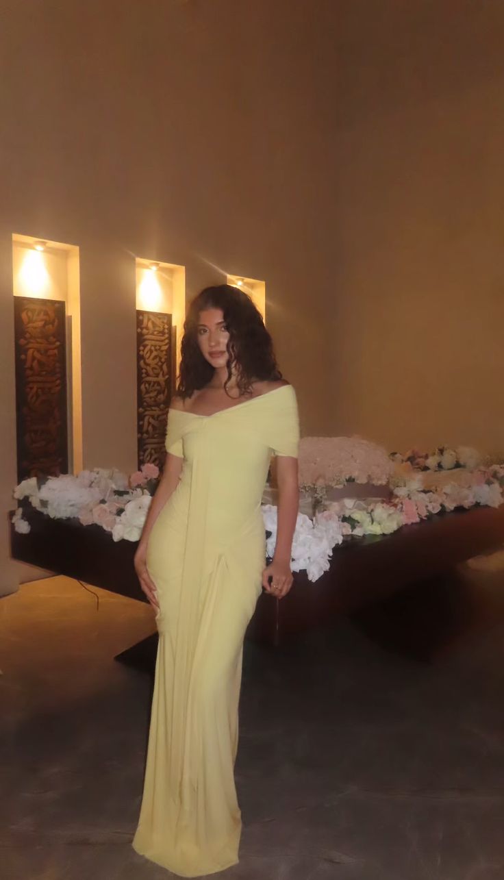 Yellow Mermaid Evening Dress Off Shoulder Prom Party Dress cg25645