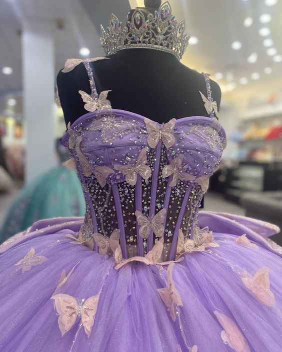 Purple Tulle Ball Gown With Butterflies,Sweet 16 Dress,Purple Princess Purple Tulle Ball Gown With Butterflies,Sweet 16 Dress,Purple Princess