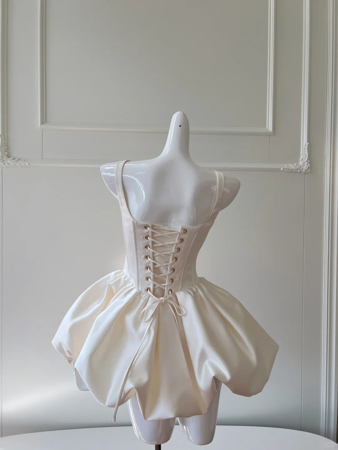 White Satin Short Prom Dress A-Line Sleeveless Evening Dress Short Party Gown cg26008