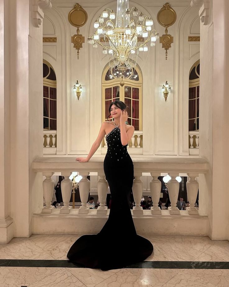 Black Mermaid Halter Long Prom Party Dresses Formal Evening Dress cg25877