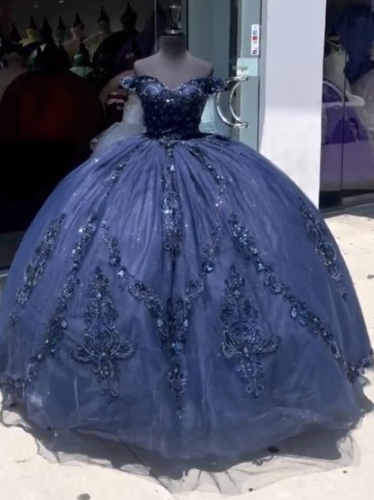 Marineblaues schulterfreies Ballkleid Quinceanera-Kleid cg25437