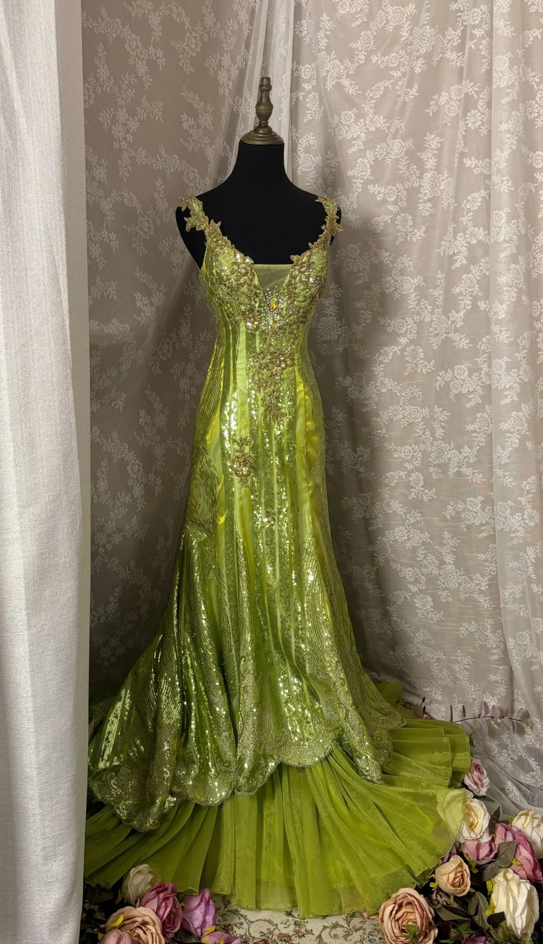 Vintage Evening Dresses,Mermaid Green Long Sleeveless Party Gowns cg25543
