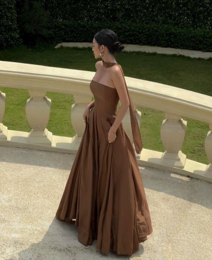 Pretty A-Line Brown Long Prom Dresses Formal Evening Dress cg25865