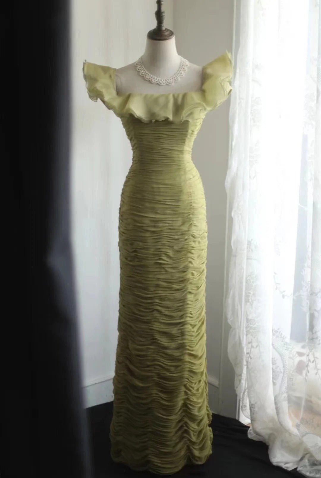 Green Off Shoulder Vintage Long Party Dress Evening Dress Prom Dresses cg25706