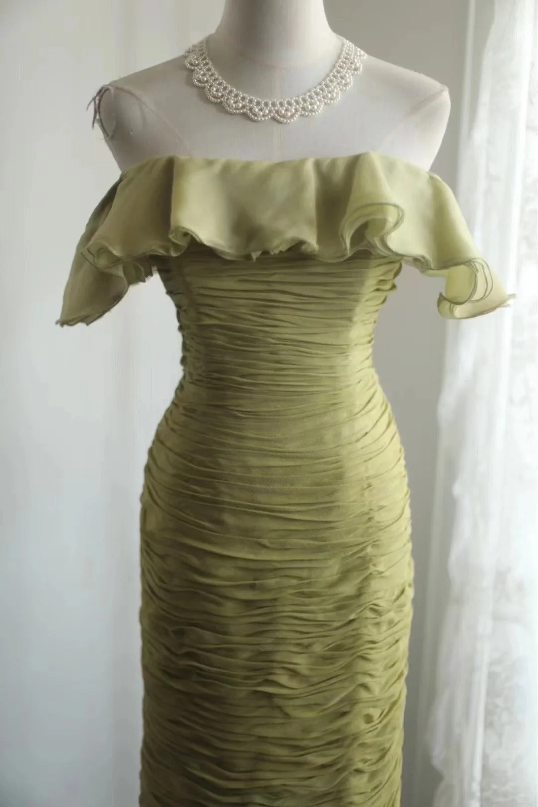 Green Off Shoulder Vintage Long Party Dress Evening Dress Prom Dresses cg25706