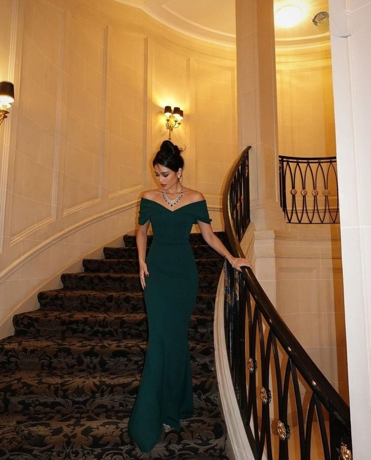Dark Green Mermaid Off Shoulder Evening Dress Long Prom Party Gowns cg25792