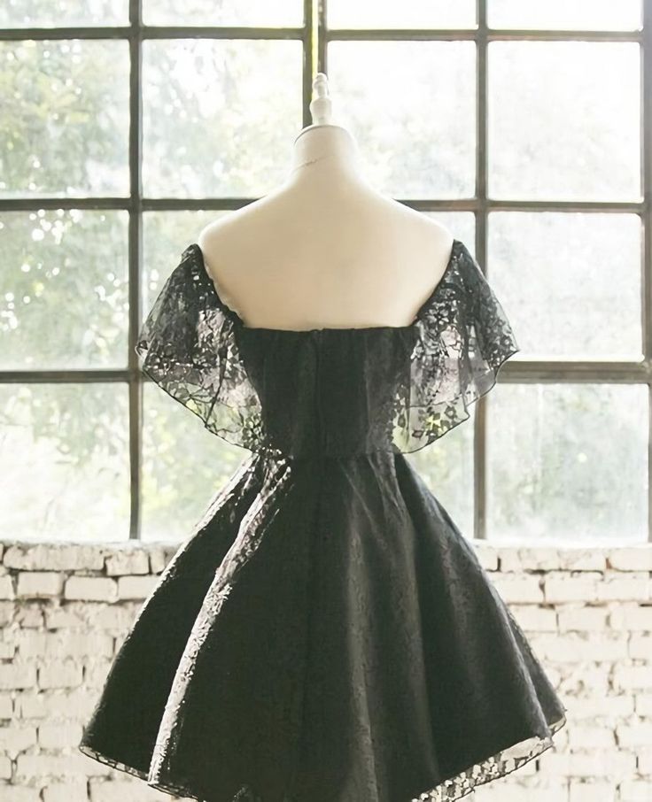 Black Off Shoulder Lace Sweetheart Lovely Short Homecoming Dress, Black Party Dress cg25022