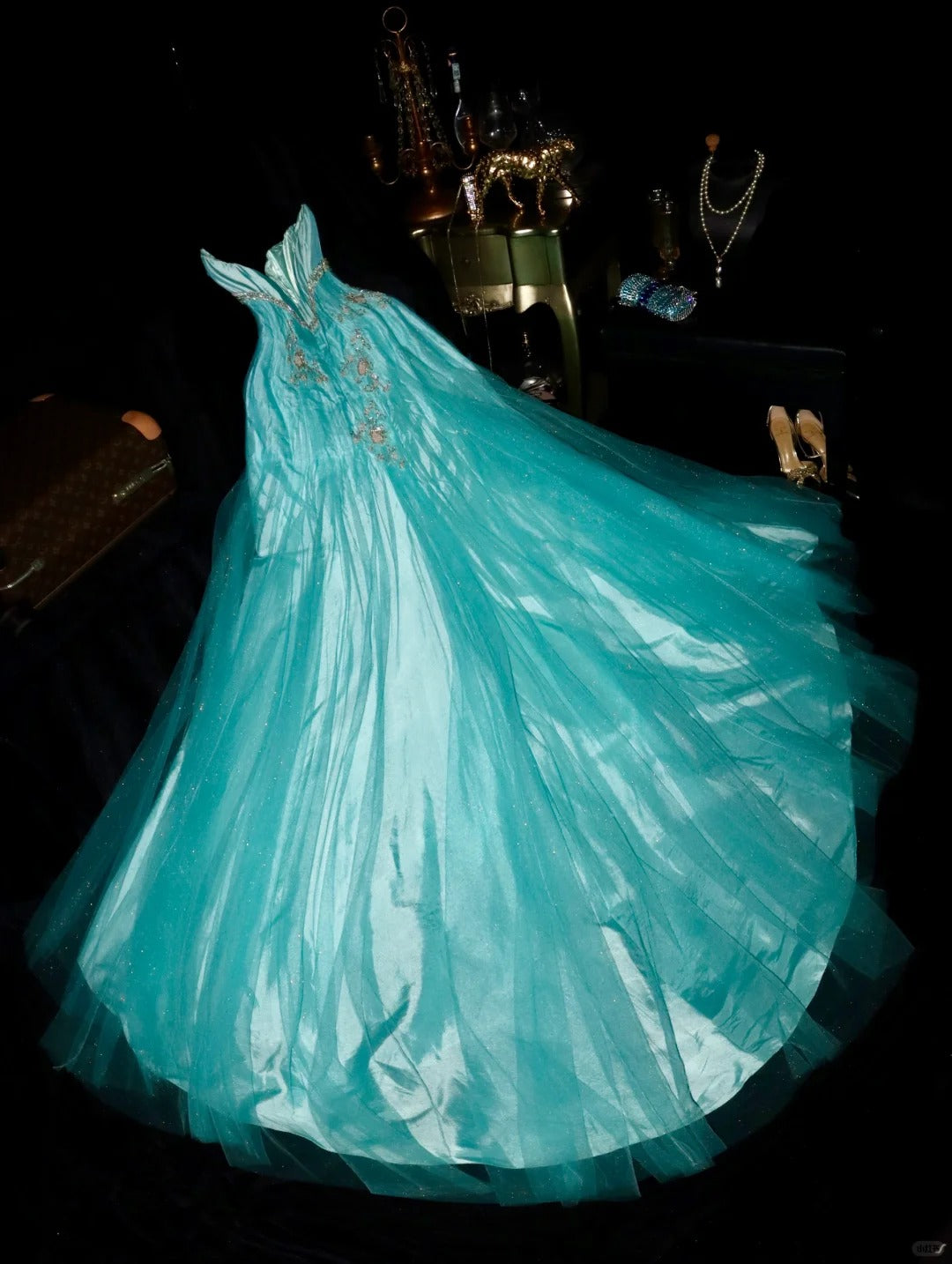 A Line Strapless Long Prom Party Dresses Unique Evening Dress cg26063