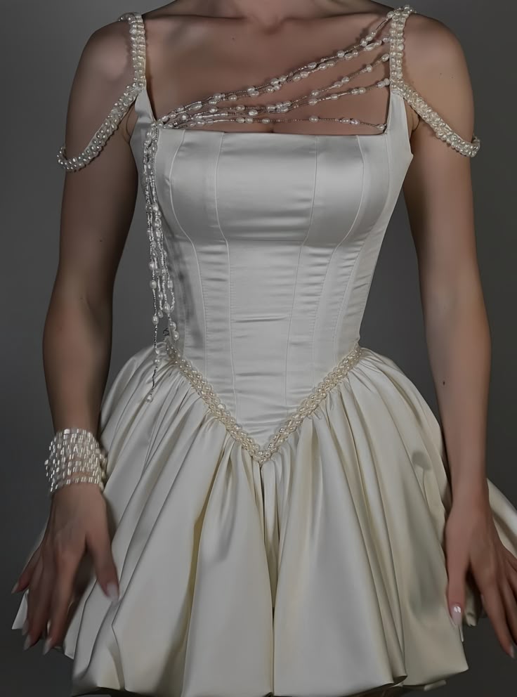 Ivory A-Line Pearl Satin Homecoming Dress Mini Prom Bridal Dress cg25964