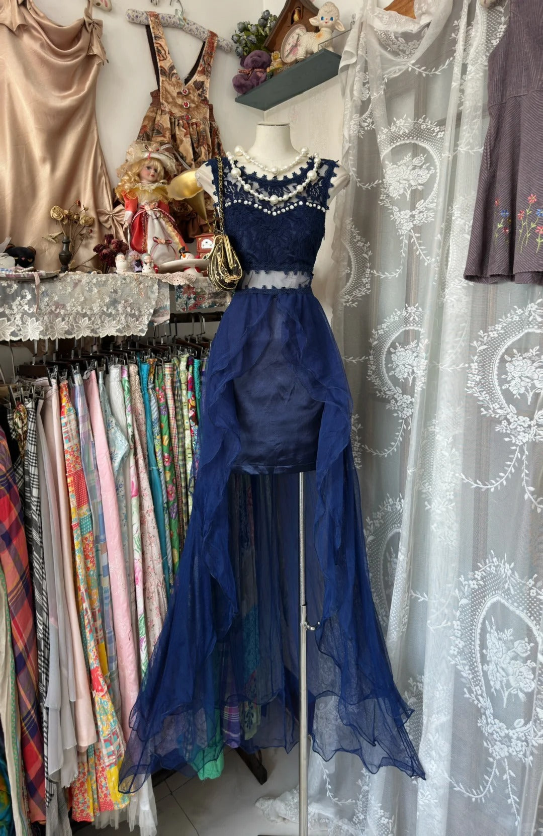 Vintage Evening Dresses,Navy Blue Long Sleeveless Party Gowns cg25538