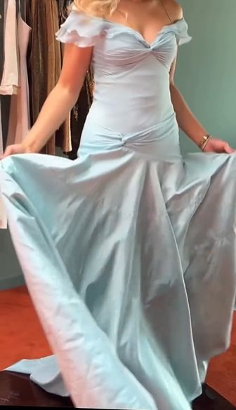 Blue Off-the-shoulder Elegant A-Line Long Prom Dress Birthday Dress cg25465