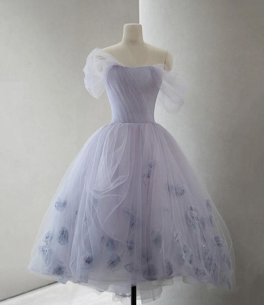 Lila Tüll Kurzes Ballkleid A-Linie Abendkleid cg25010