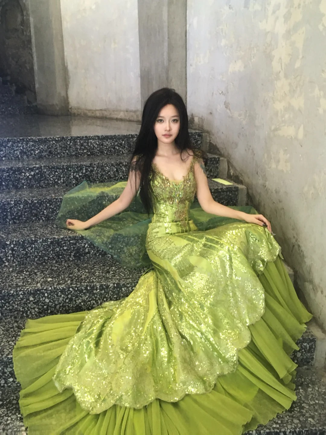 Vintage Evening Dresses,Mermaid Green Long Sleeveless Party Gowns cg25543