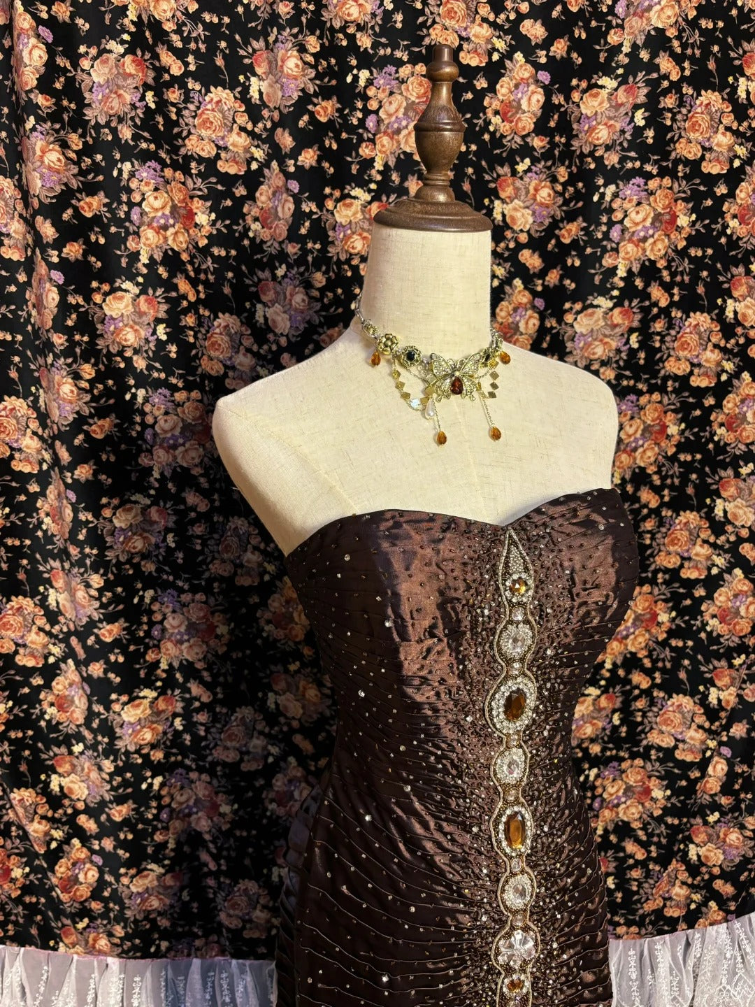 A Line Brown Strapless Evening Dresses,Sleeveless Party Prom Dress cg25479