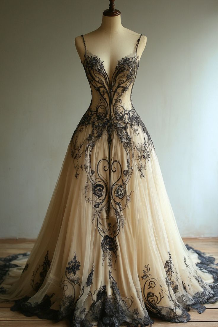 A Line Champagne Tulle Black Lace Long Prom Dresses Charming Evening D classygown A Line Champagne Tulle Black Lace Long Prom Dresses Charming Evening D classygown