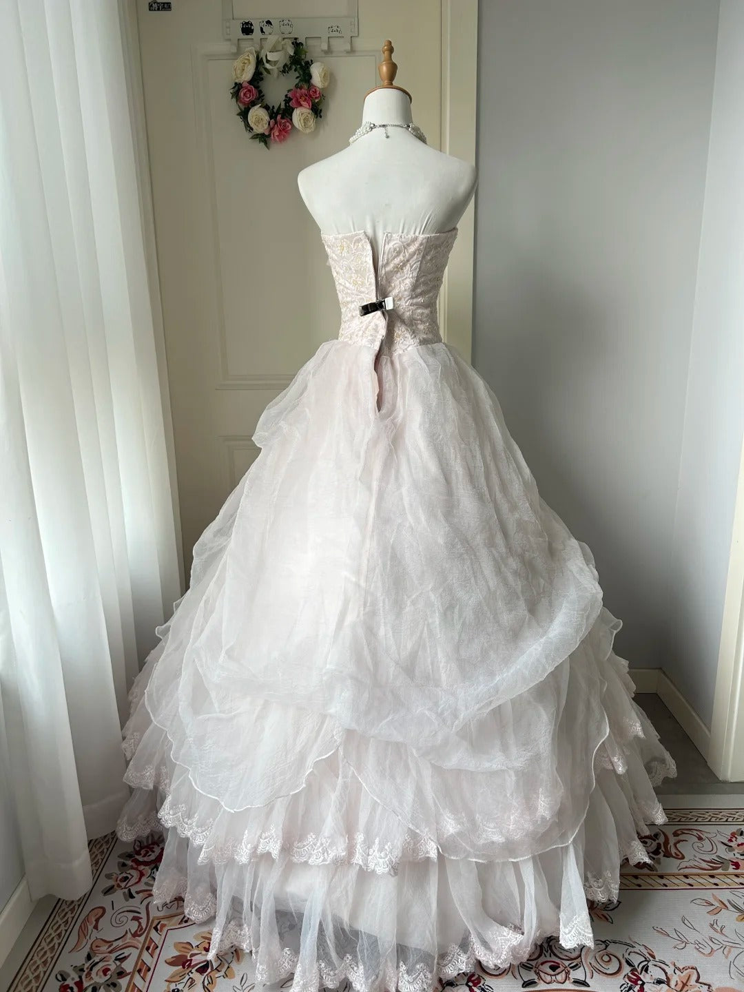 A Line Light Pink Strapless Prom Party Dresses Unique Long Evening Dress Vintage Princess Dress cg25990